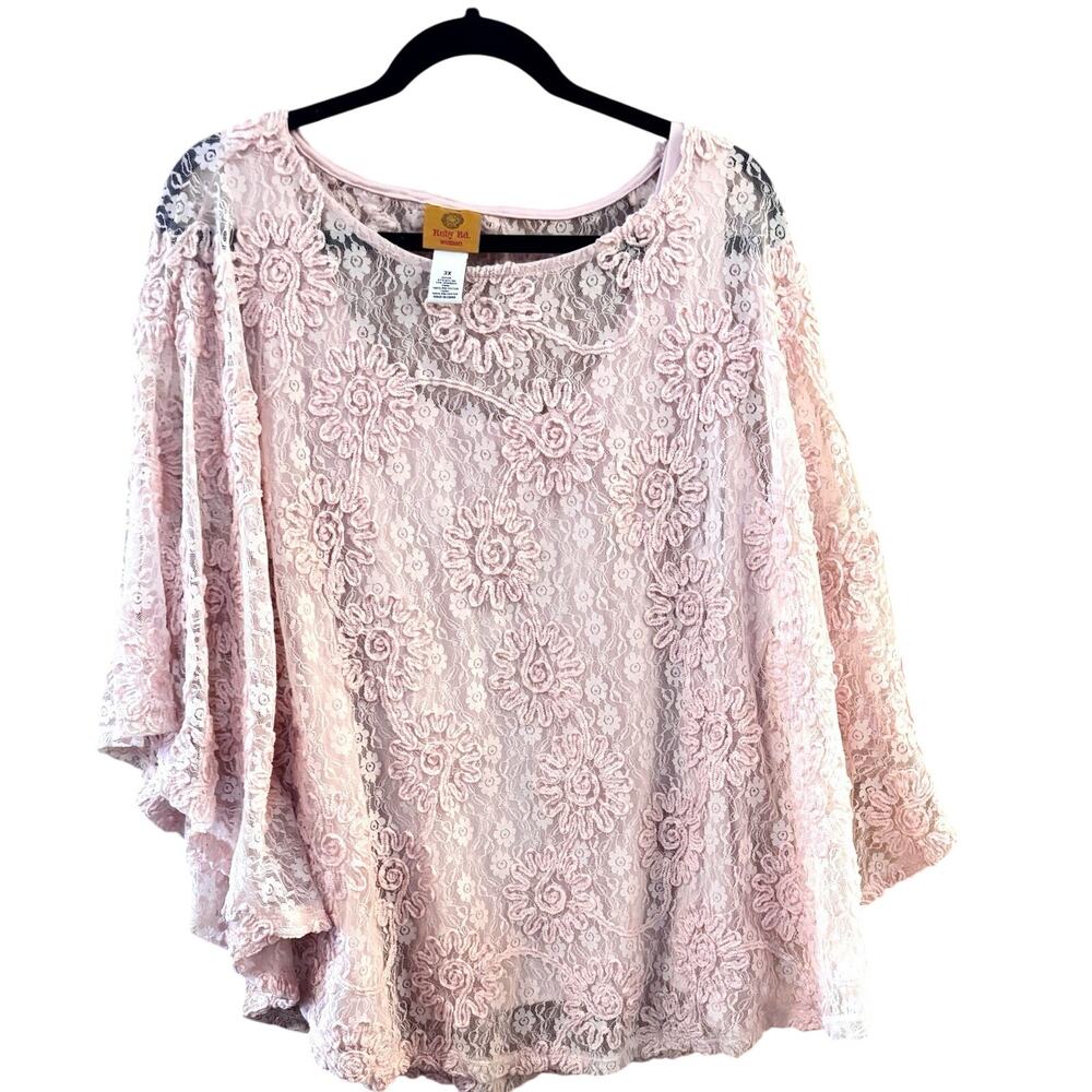 Ruby Rd Women's 3X Pink Sheer Crochet Lace Over Tank Top Cocktail Wedding Guest